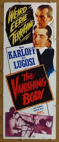 j594 BLACK CAT insert movie poster R53 Karloff, The Vanishing Body!