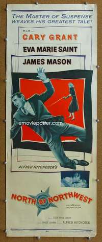 j548 NORTH BY NORTHWEST insert movie poster '59 Cary Grant, Hitchcock