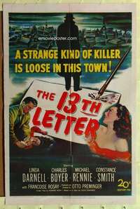 k989 13th LETTER one-sheet movie poster '51 Otto Preminger, Linda Darnell