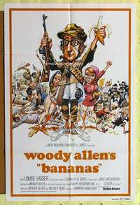 k947 BANANAS int'l one-sheet movie poster R80 Woody Allen, Jack Davis art!