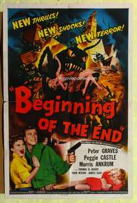k941 BEGINNING OF THE END one-sheet movie poster '57 cool giant bug image!