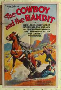 k850 COWBOY & THE BANDIT one-sheet movie poster '35 wild horse image!