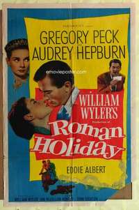k393 ROMAN HOLIDAY one-sheet movie poster '53 Audrey Hepburn, Greg Peck
