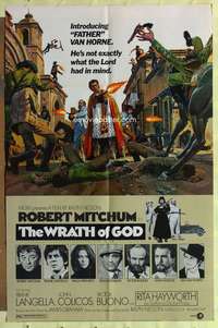 k030 WRATH OF GOD one-sheet movie poster '72 priest Robert Mitchum w/gun!