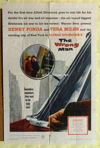 k028 WRONG MAN one-sheet movie poster '57 Henry Fonda, Miles, Hitchcock