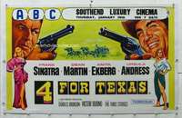 n083 4 FOR TEXAS linen British quad movie poster '64 Sinatra, Martin