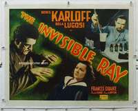 n028 INVISIBLE RAY linen half-sheet movie poster R48 Boris Karloff, Lugosi