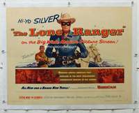 n031 LONE RANGER linen half-sheet movie poster '56 masked Clayton Moore!