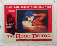 n042 ROSE TATTOO linen half-sheet movie poster '55 Lancaster & Magnani c/u!
