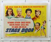 n043 STAGE DOOR linen half-sheet movie poster R53 Hepburn, Rogers, Lucy!