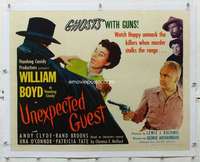 n047 UNEXPECTED GUEST linen half-sheet movie poster '47 Hopalong Cassidy!