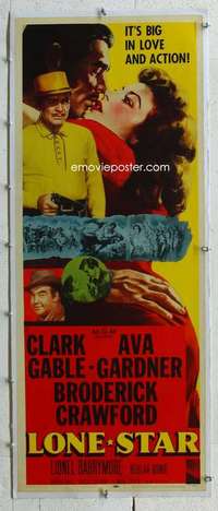 n062 LONE STAR linen insert movie poster '51 Clark Gable, Ava Gardner