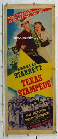 n075 TEXAS STAMPEDE linen insert movie poster '39 Charles Starrett