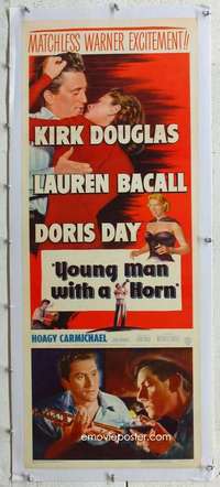 n079 YOUNG MAN WITH A HORN linen insert movie poster '50 Kirk Douglas, Bacall