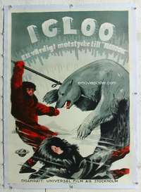 n270 IGLOO linen Swedish movie poster '32 wild Alaskan Eskimo image!