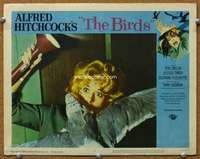 q049 BIRDS movie lobby card #2 '63 close up bird attacks Tippi Hedren!