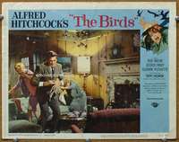 q051 BIRDS movie lobby card #7 '63 Taylor & Hedren attacked by birds!