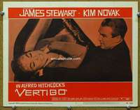 q027 VERTIGO movie lobby card #4 '58 James Stewart chokes Kim Novak!