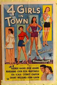 r012 4 GIRLS IN TOWN one-sheet movie poster '56 super sexy babes!