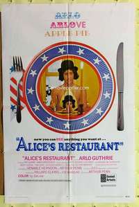 r047 ALICE'S RESTAURANT one-sheet movie poster '69 Arlo Guthrie, Arthur Penn