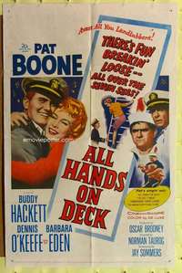 r052 ALL HANDS ON DECK one-sheet movie poster '61 Pat Boone, Barbara Eden