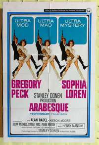 r089 ARABESQUE one-sheet movie poster '66 Gregory Peck, Sophia Loren