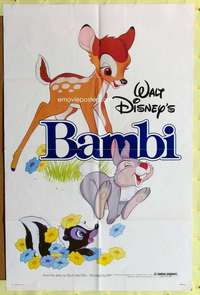 r107 BAMBI one-sheet movie poster R82 Walt Disney deer cartoon classic!