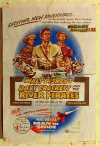 r232 DAVY CROCKETT & THE RIVER PIRATES one-sheet movie poster '56 Parker