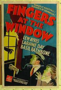 r298 FINGERS AT THE WINDOW one-sheet movie poster '42 cool spooky image!