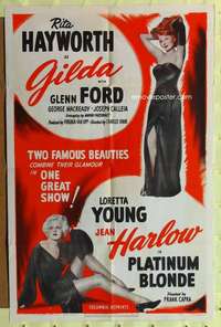 r684 PLATINUM BLONDE/GILDA one-sheet movie poster '50 Harlow, Hayworth