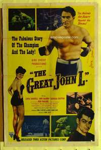 r343 GREAT JOHN L one-sheet movie poster R51 heavyweight boxing champ bio!