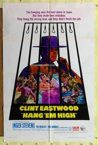 r359 HANG 'EM HIGH one-sheet movie poster '68 Clint Eastwood classic!