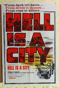 r374 HELL IS A CITY one-sheet movie poster '60 Stanley Baker, English!