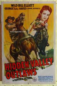 r379 HIDDEN VALLEY OUTLAWS one-sheet movie poster '44 Wild Bill Elliot