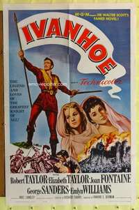 r448 IVANHOE one-sheet movie poster R62 Elizabeth & Robert Taylor, Fontaine