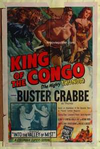 r469 KING OF THE CONGO Chap 3 one-sheet movie poster '52 Buster Crabbe serial!