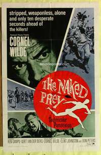 r579 NAKED PREY one-sheet movie poster '65 Cornel Wilde in wild Africa!