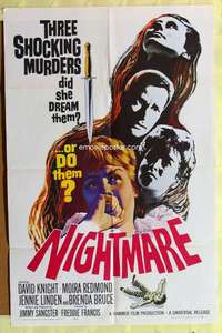 r610 NIGHTMARE one-sheet movie poster '64 Hammer, English horror!