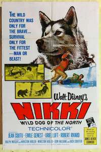 r612 NIKKI one-sheet movie poster '61 Walt Disney, Curwood, wild dog movie!