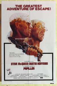 r669 PAPILLON one-sheet movie poster '74 Steve McQueen, Dustin Hoffman