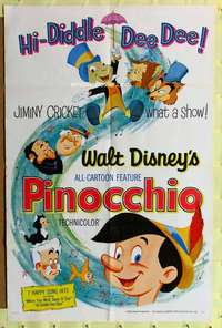 r680 PINOCCHIO one-sheet movie poster R62 Walt Disney classic cartoon!