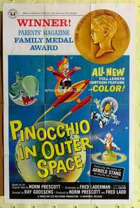 r681 PINOCCHIO IN OUTER SPACE one-sheet movie poster '65 sci-fi cartoon!