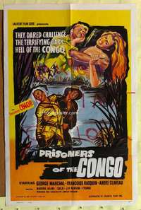 r707 PRISONERS OF THE CONGO one-sheet movie poster '60 savage Africa!