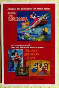 r745 RESCUERS/MICKEY'S CHRISTMAS CAROL one-sheet movie poster '83 Disney