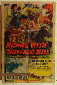 r769 RIDING WITH BUFFALO BILL Chap 2 one-sheet movie poster '54 serial!