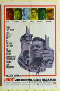 r775 RIOT one-sheet movie poster '69 Jim Brown, Gene Hackman, prison escape!