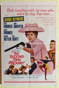 r803 SECOND TIME AROUND one-sheet movie poster '61 Debbie Reynolds w/gun!