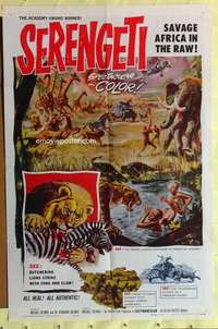 r813 SERENGETI one-sheet movie poster '60 savage Africa in the raw!
