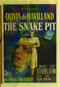 r830 SNAKE PIT one-sheet movie poster '49 crazy Olivia de Havilland!