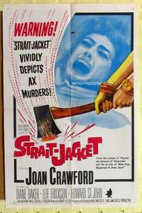 r847 STRAIT-JACKET one-sheet movie poster '64 ax murderer Joan Crawford!